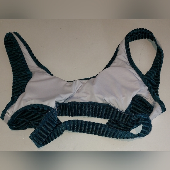 Cupshe Swim Crushed Velvet Dark Teal Ribbed Cut Out Swimsuit 2 Piece NWT - Picture 5 of 8